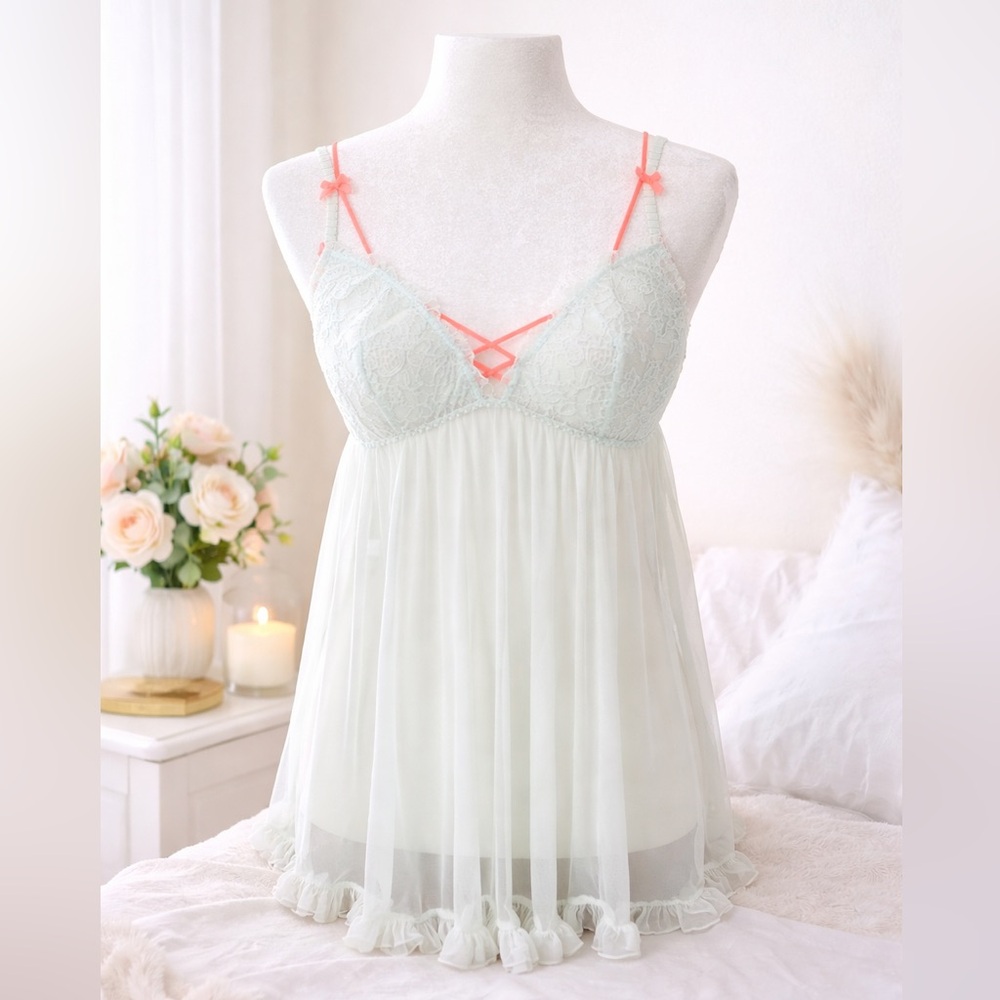 Victoria's Secret Mint Green and Coral Chemise - Picture 1 of 12